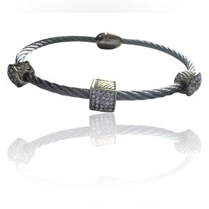 Dyana Double Cable Square, Oval Rhinestones Bracelet Silver Magnetic NEW LV